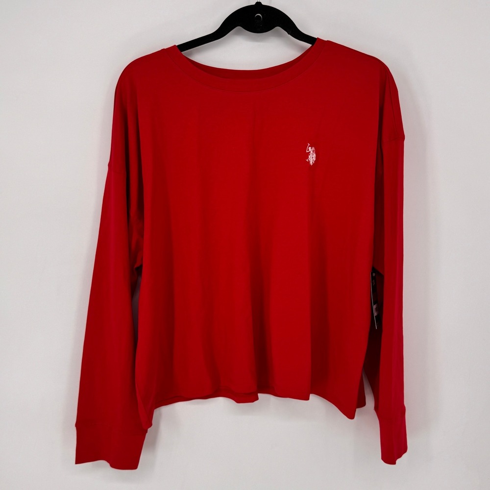 U.S. Polo Assn. Long Sleeve Tee Womens 1X Red New Embroidered‎ Logo Relaxed Fit